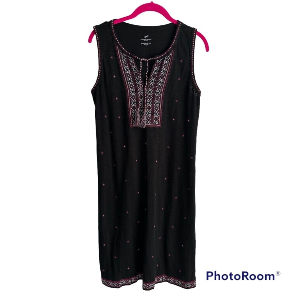 J.Jill Black Embroidered Sleeveless Casual Career Tasseled Ladies Knit Dress, S